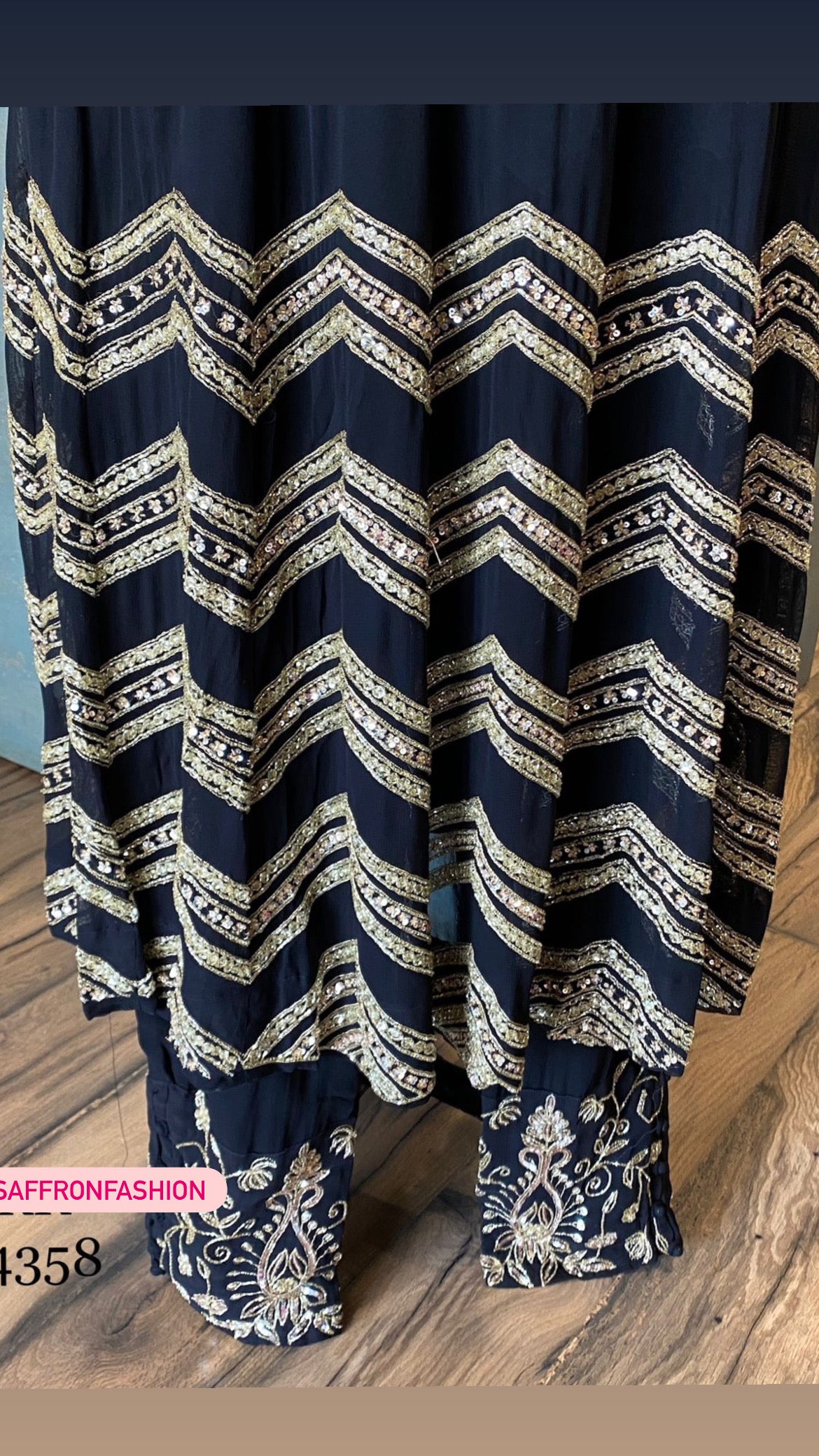 Black embroidered gorgette dress - Saffronfashionindia