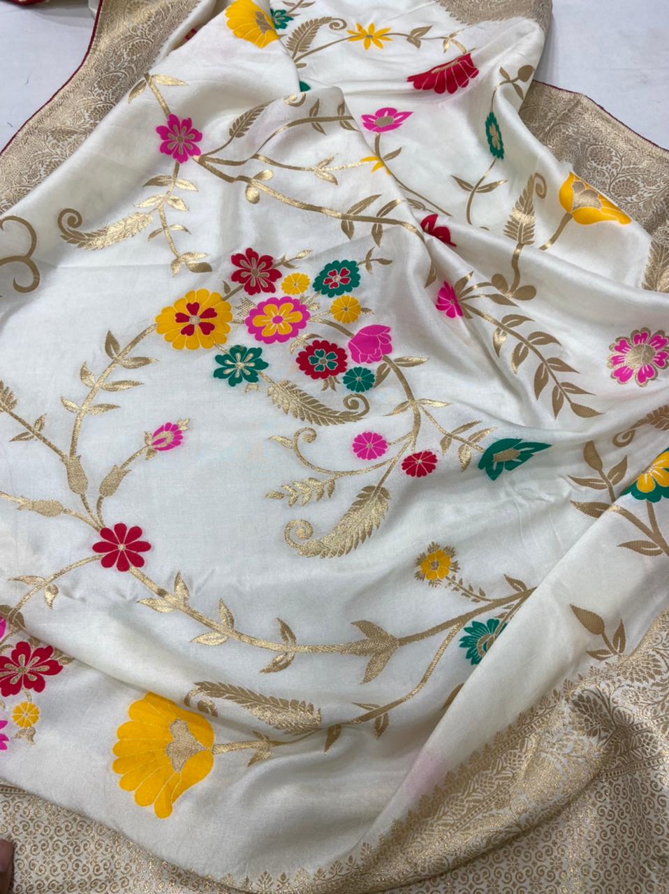 Naveli Meenakari silk sari - Saffronfashionindia