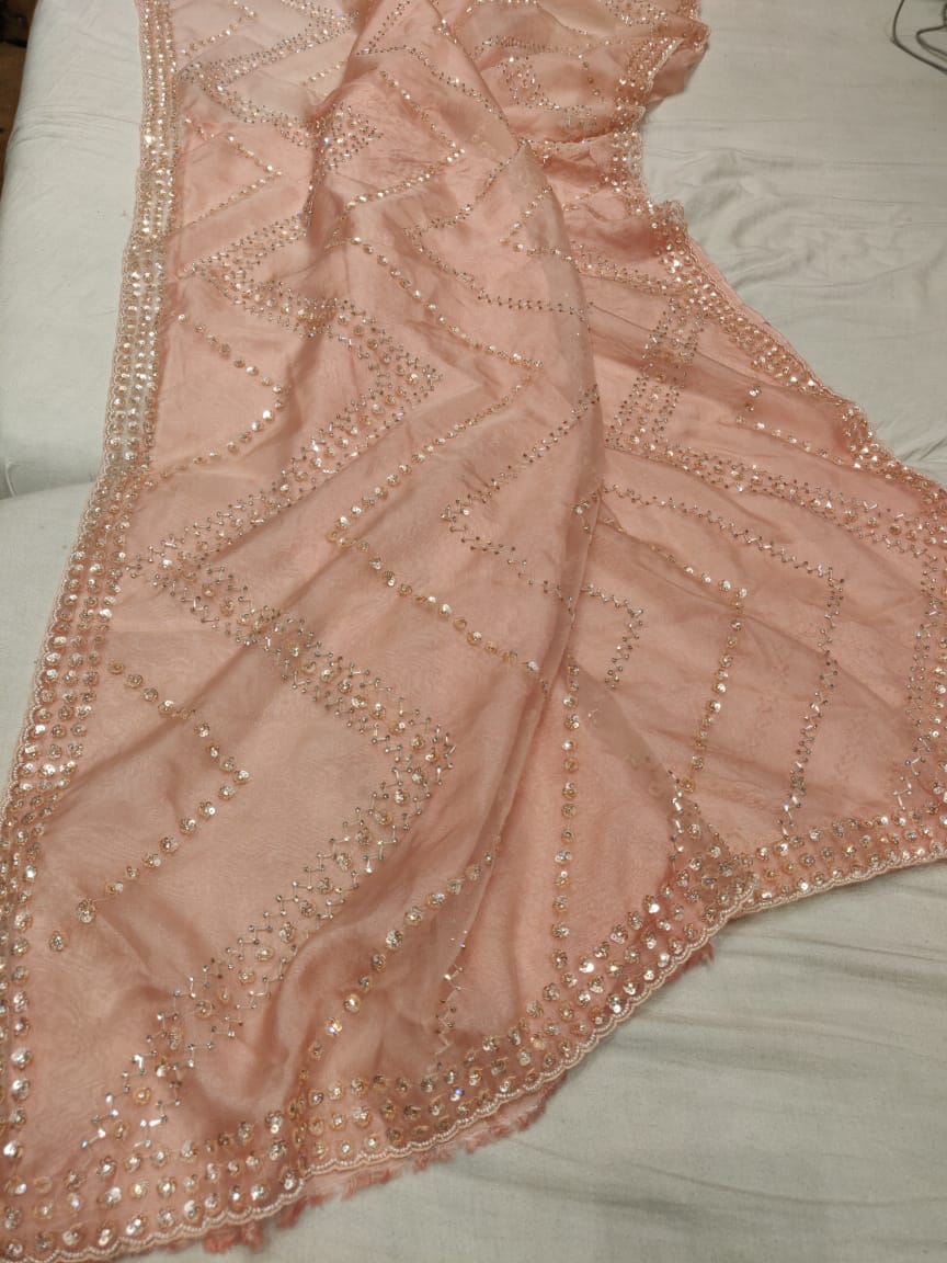 Pyari zardosi saree Partywear saree women saree blouse - Saffronfashionindia