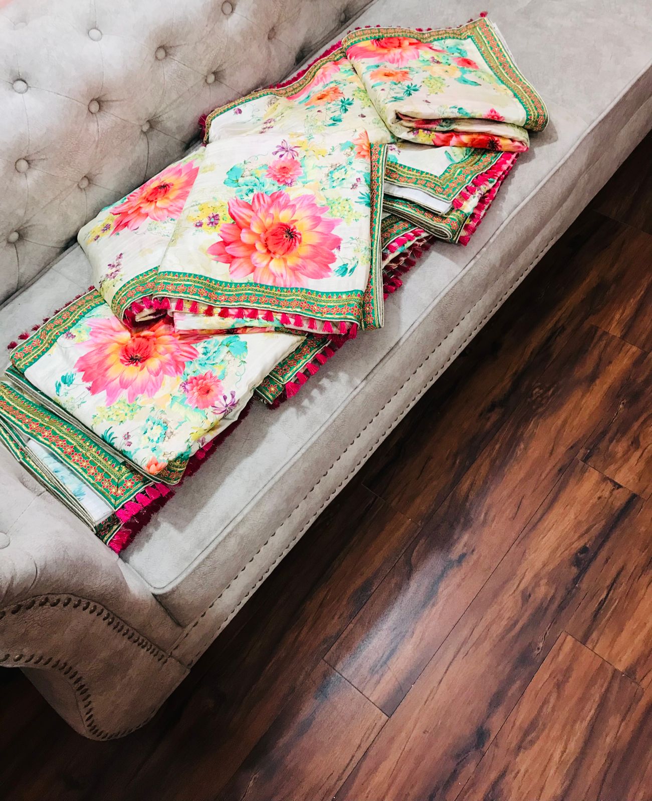 Floral Russian silk crepe saree - Saffronfashionindia