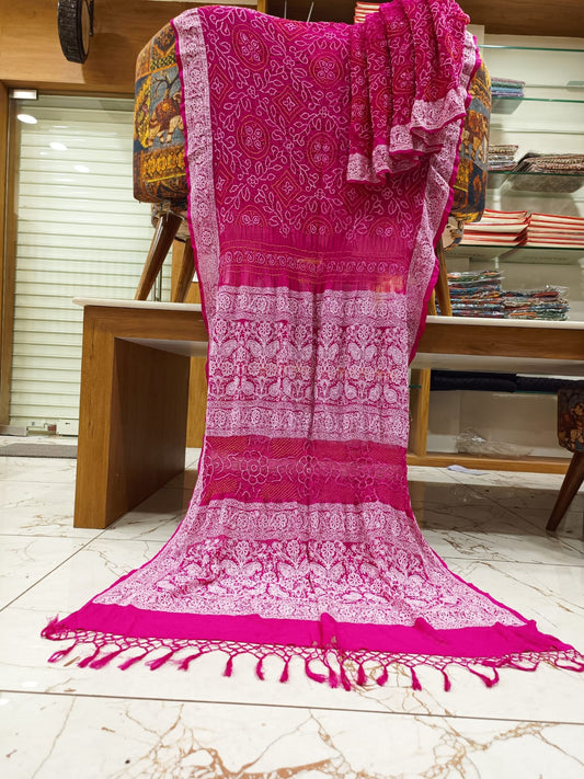 Rai bandhej Chikankari saree - Saffronfashionindia