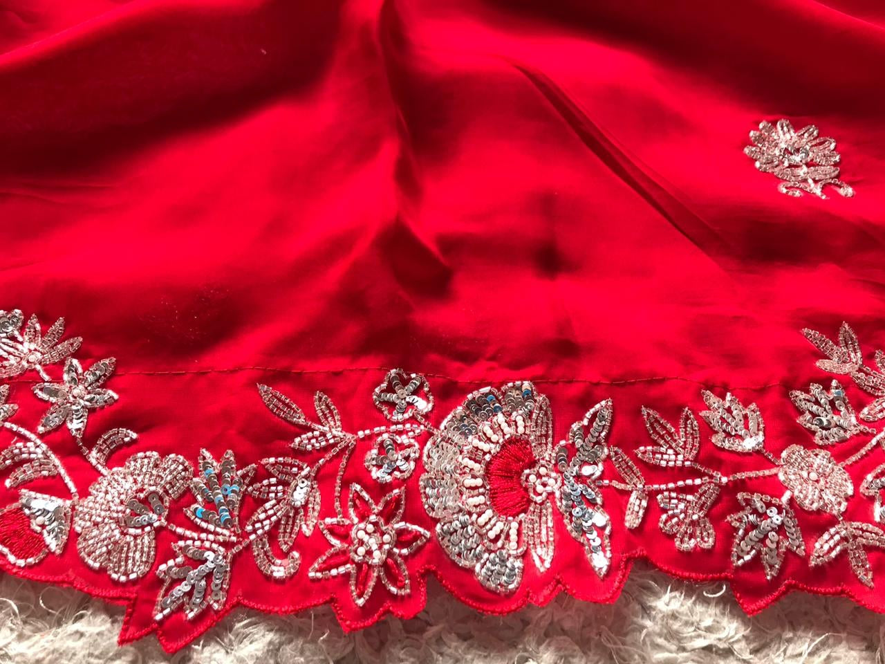 Red organza saree wedding saree blouse organza silk sari blouse SaffronFashion