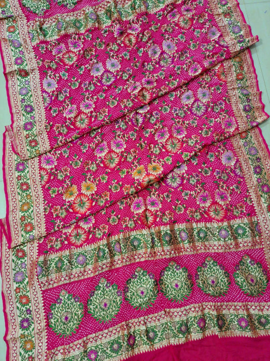 Pink handwoven dupatta/banarsi dupatta - Saffronfashionindia