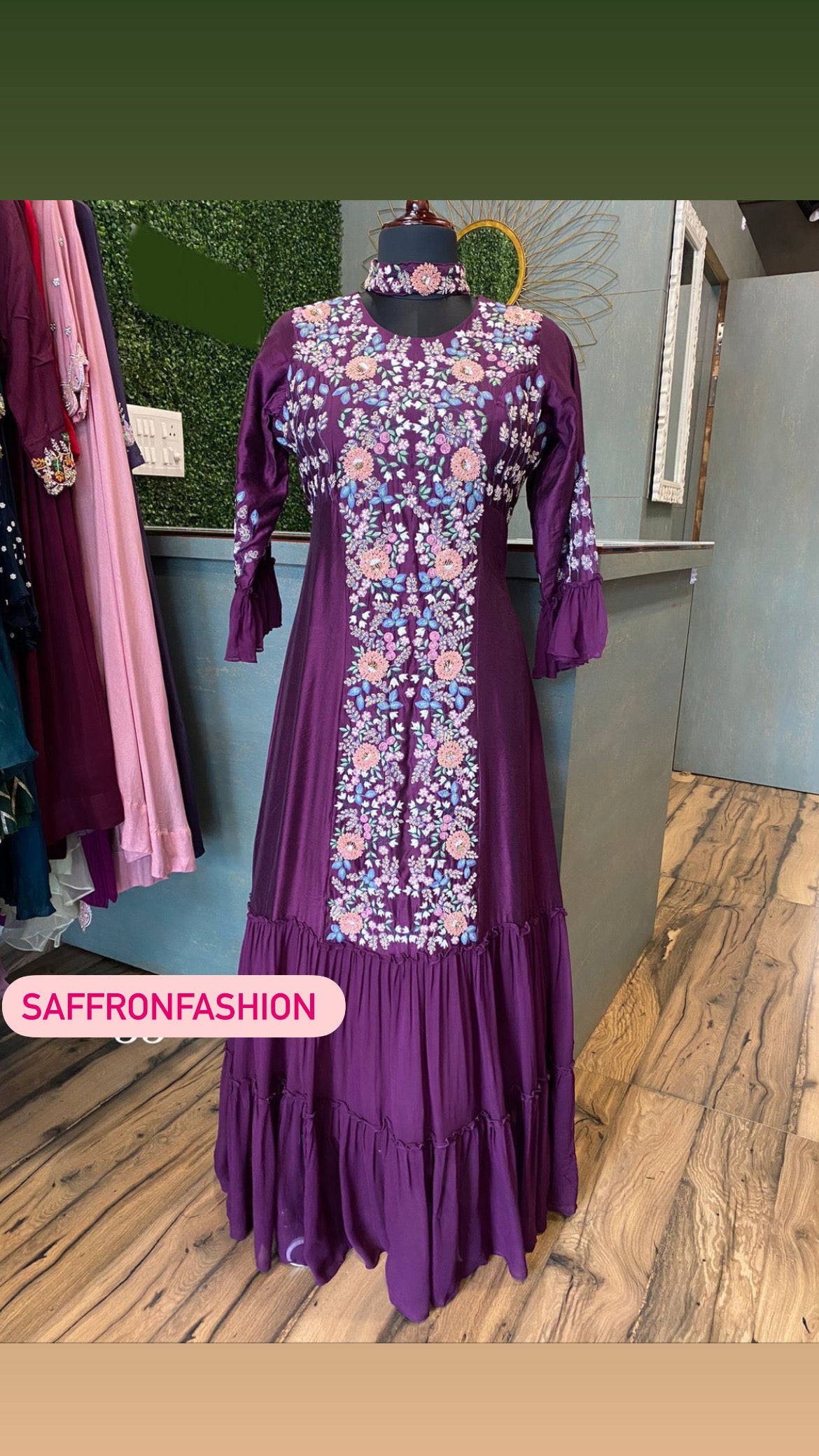 Rubina long gorgette gown - Saffronfashionindia