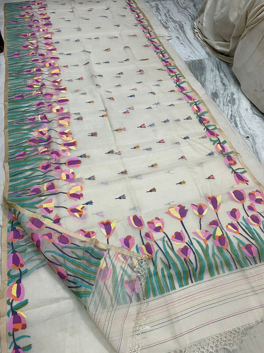 Miravah muslin jamdani saree - Saffronfashionindia