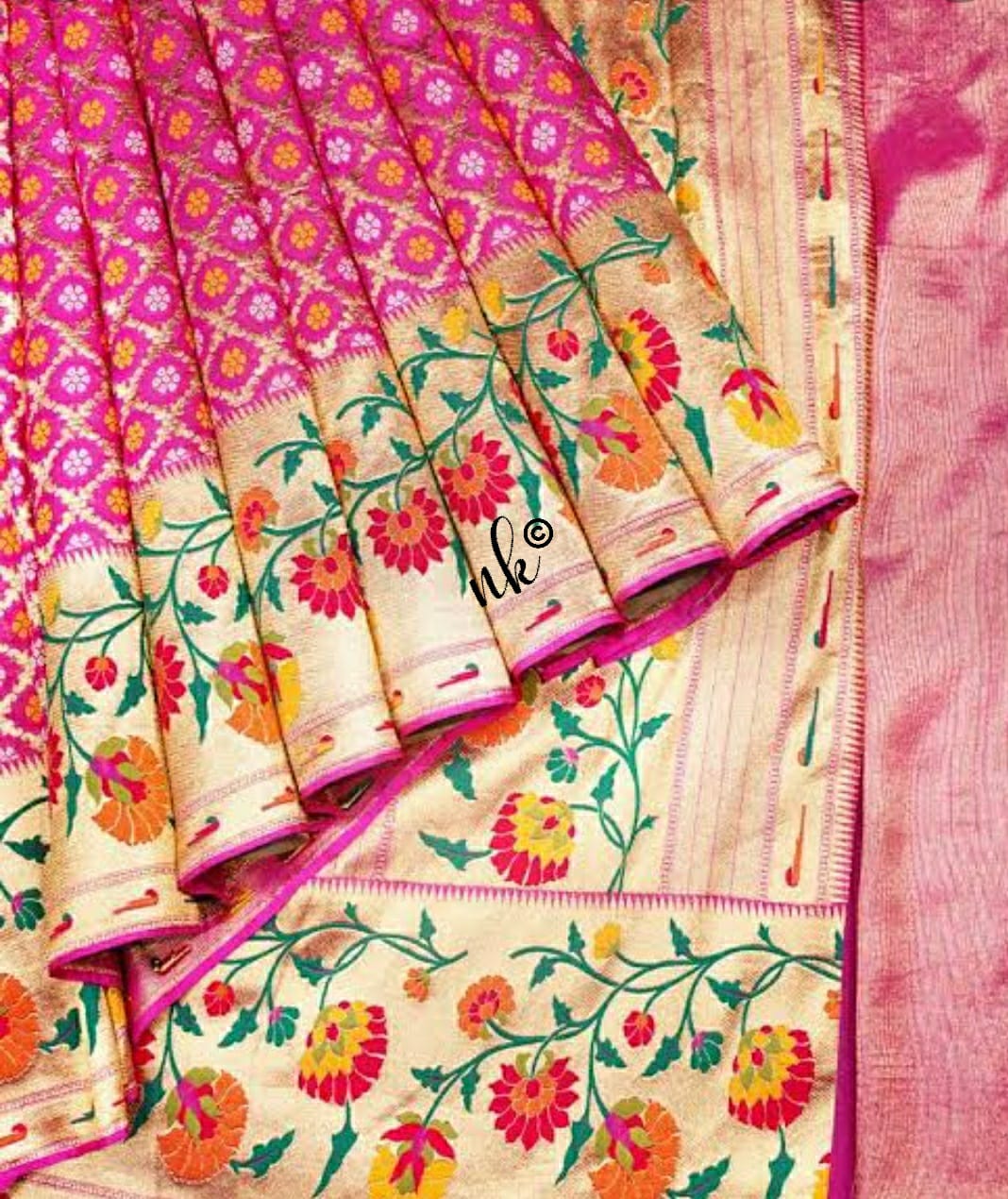 Floral weaving Meenakari gorgette saree - Saffronfashionindia