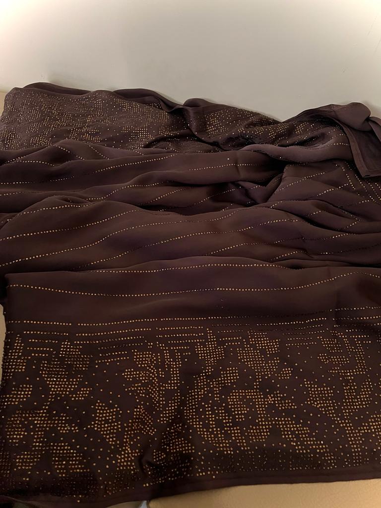 Waleda satin swarosvki saree - Saffronfashionindia