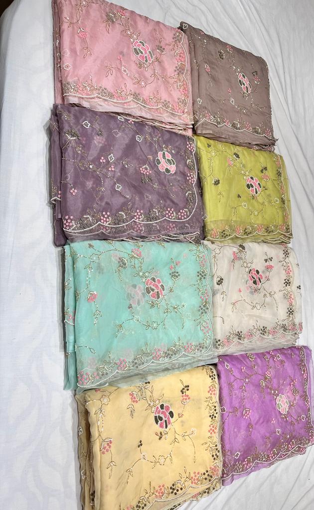 Pearl organza zardosi saree - Saffronfashionindia