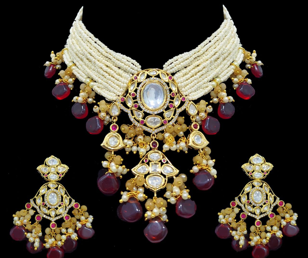 Nishabd Pearl choker set - Saffronfashionindia