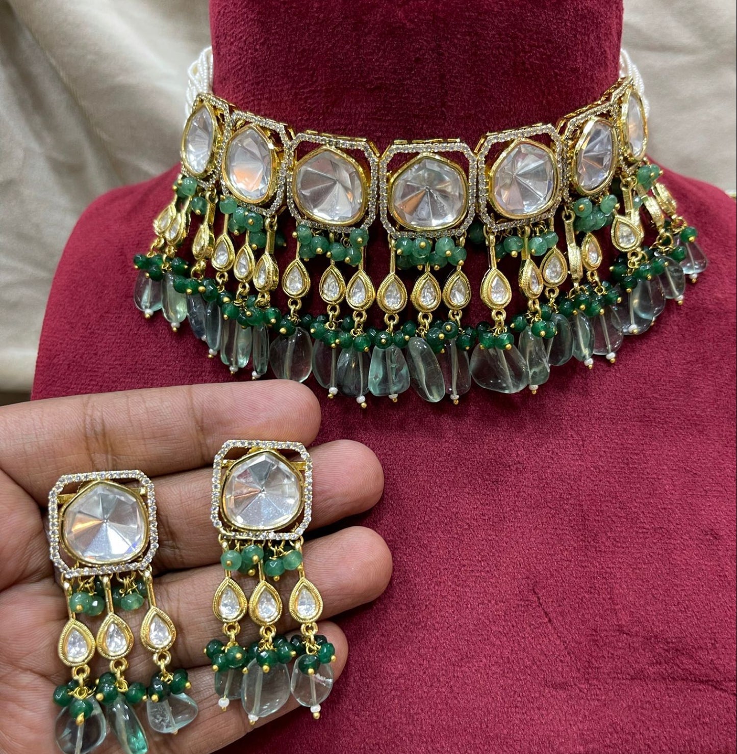 Zeba Kundan polki choker set - Saffronfashionindia