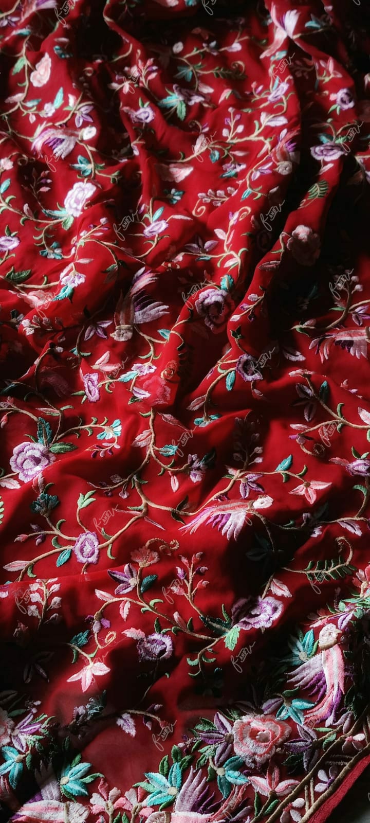 Leela red Parsi inspired saree - Saffronfashionindia