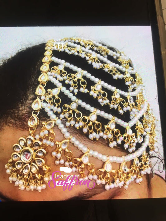 Pearl Kundan maathapatti - Saffronfashionindia