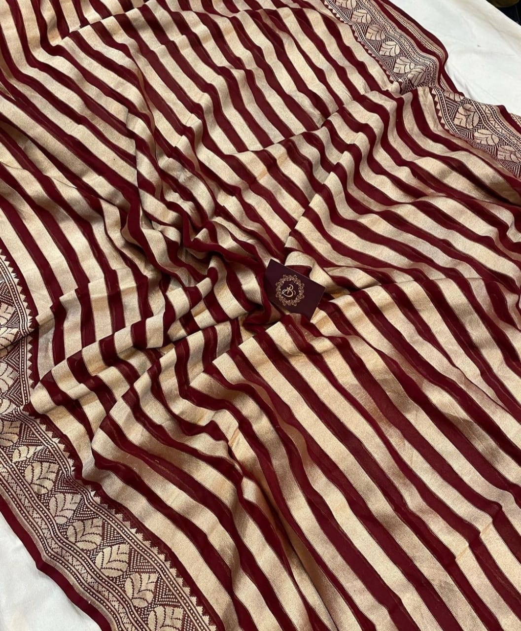 Beautiful striped gorgette saree - Saffronfashionindia