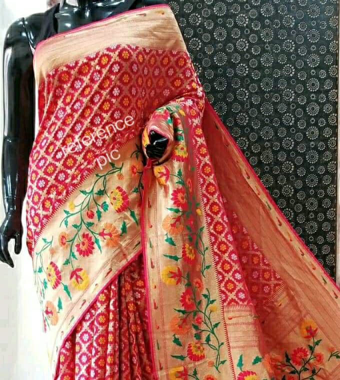 Floral weaving Meenakari gorgette saree - Saffronfashionindia