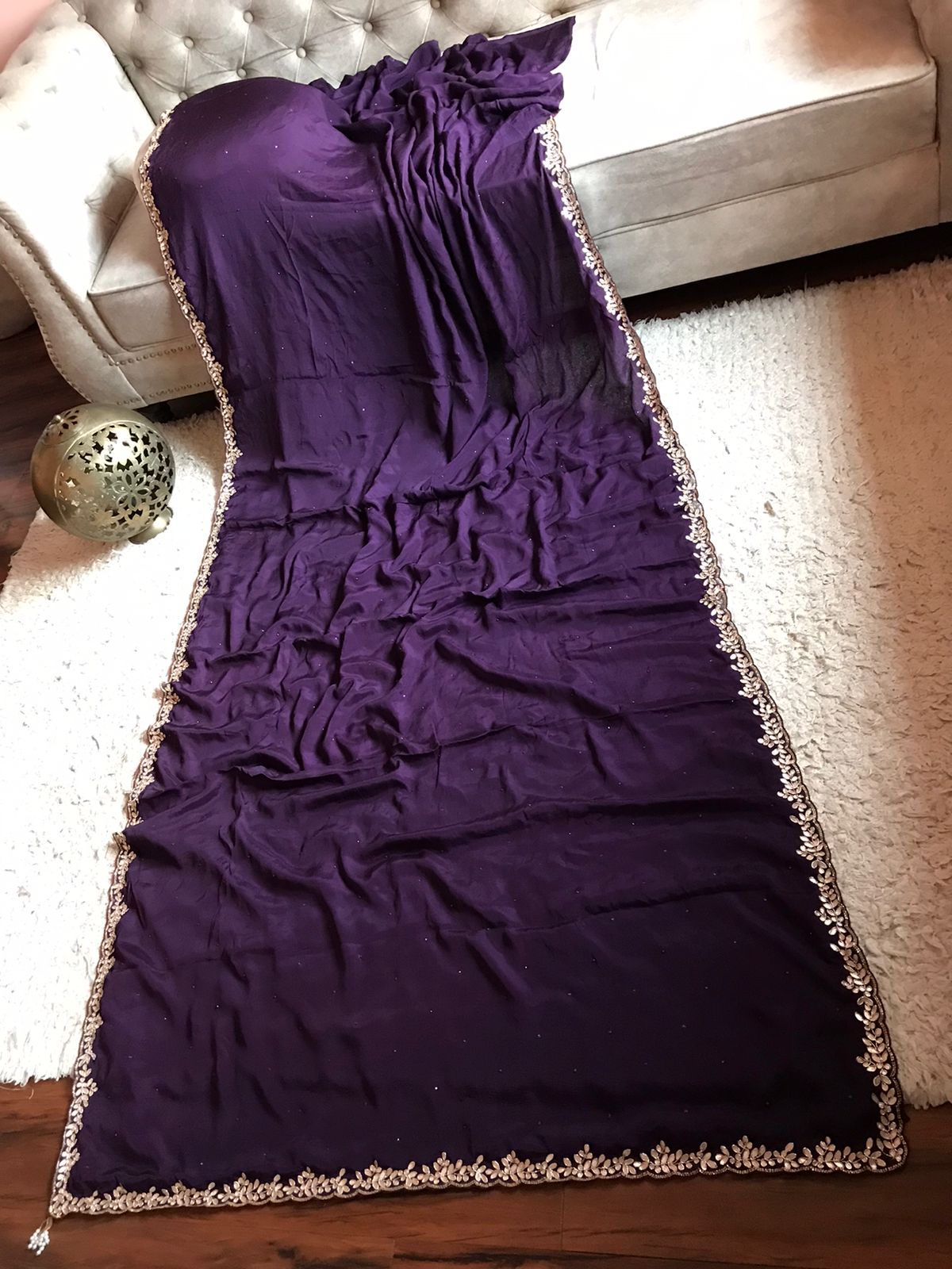 Purple partywear saree - Saffronfashionindia