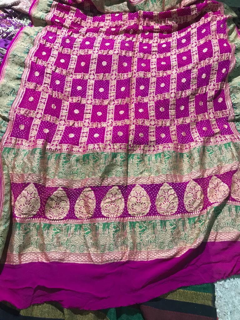 Bandhej neemjari gorgette dupatta - Saffronfashionindia