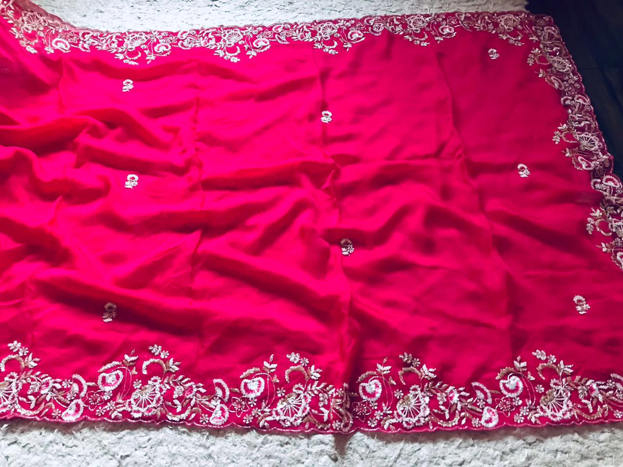 Feather pink organza saree - Saffronfashionindia