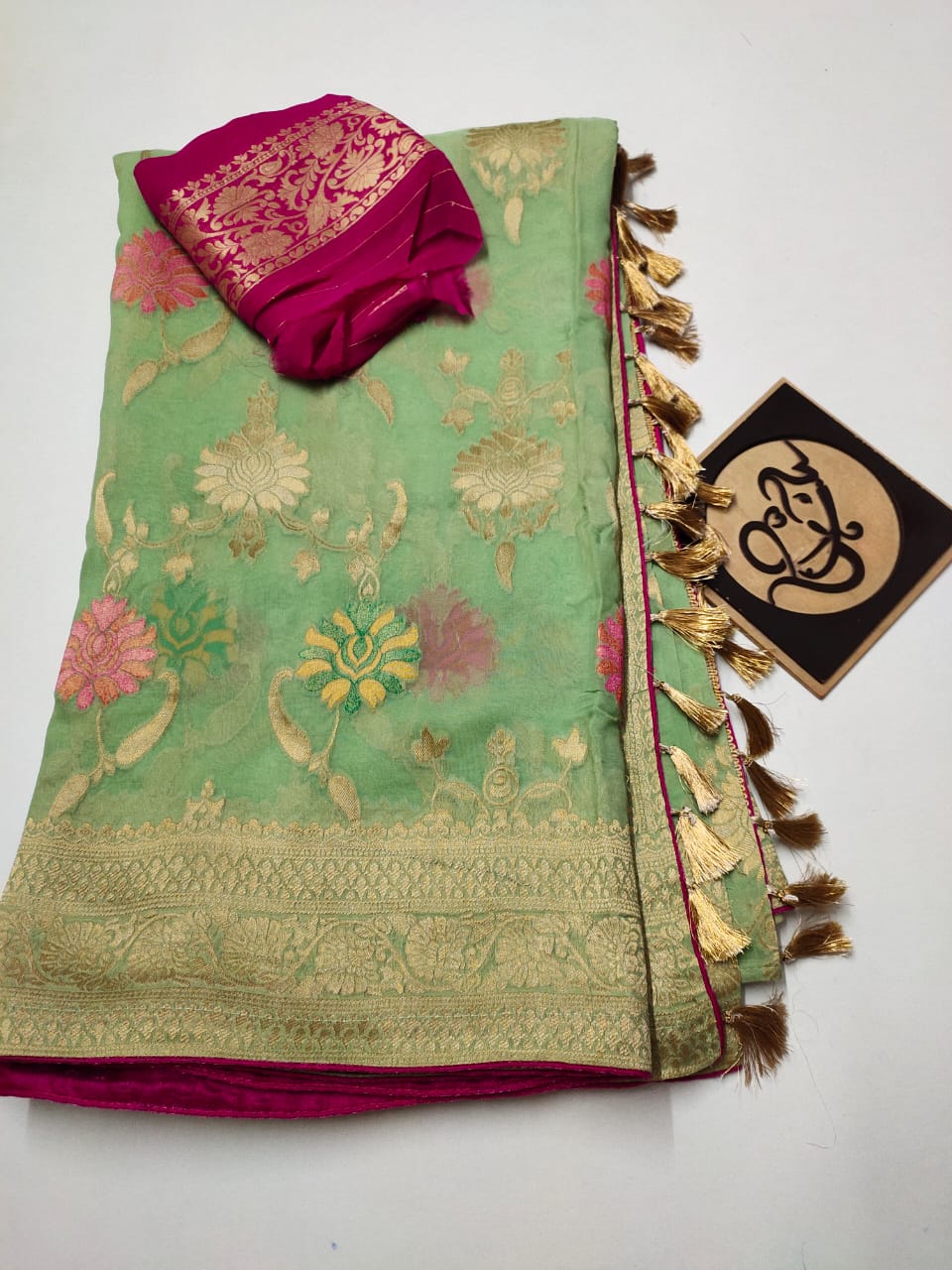 Floral banarsi gorgette saree - Saffronfashionindia