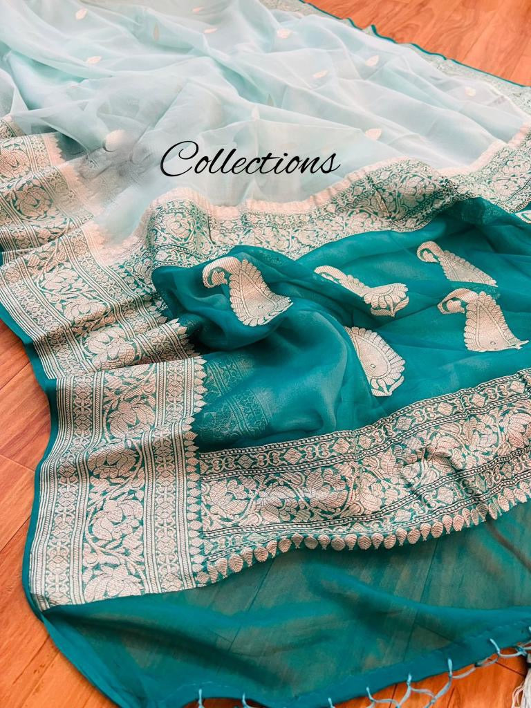 Lachika Banarsi handwoven chiffon saree - Saffronfashionindia