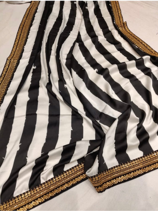 Striped satin saree - Saffronfashionindia