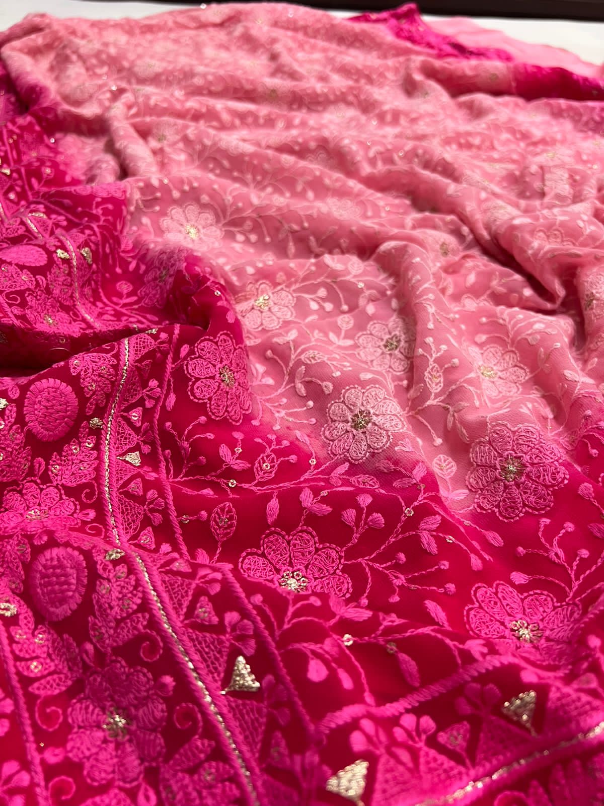 Chikankari gorgette saree - Saffronfashionindia