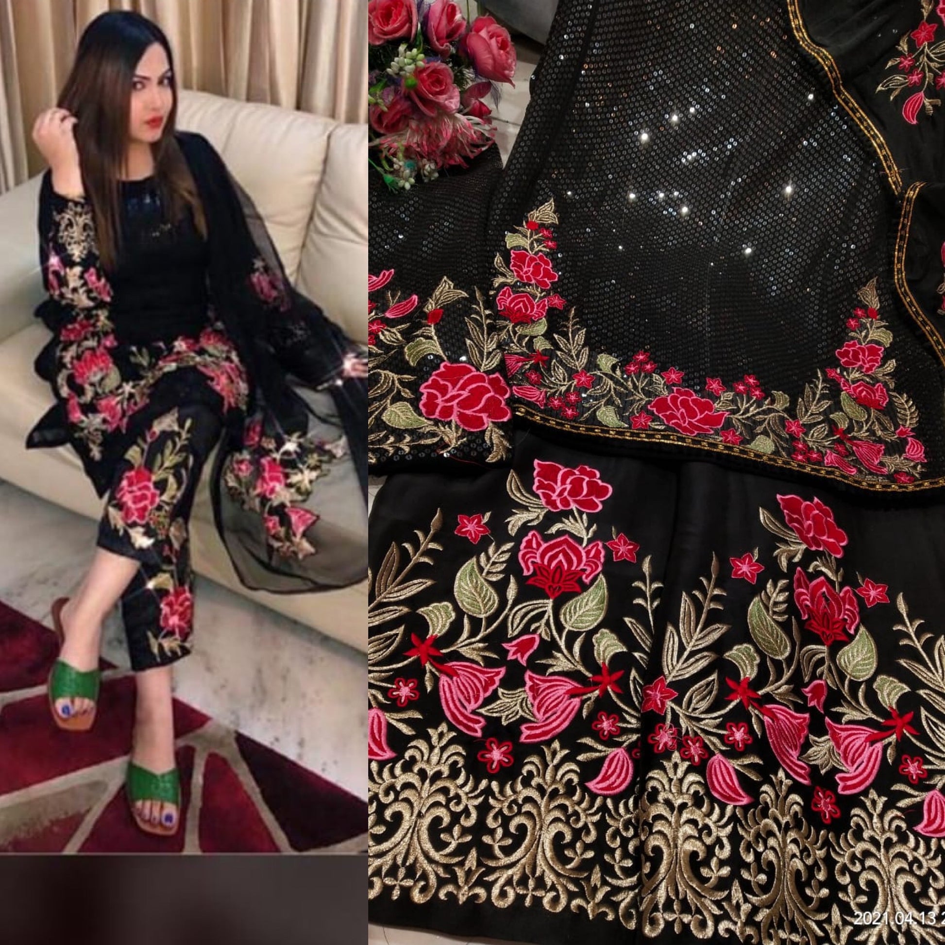 Black sequins salwarsuit - Saffronfashionindia