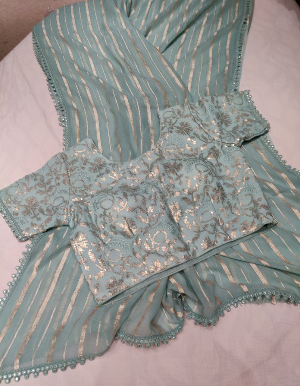 Bezil striped gorgette saree - Saffronfashionindia