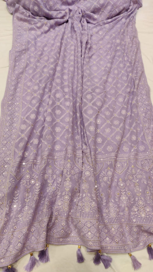 Anokhi Chikankari gorgette saree SaffronFashion