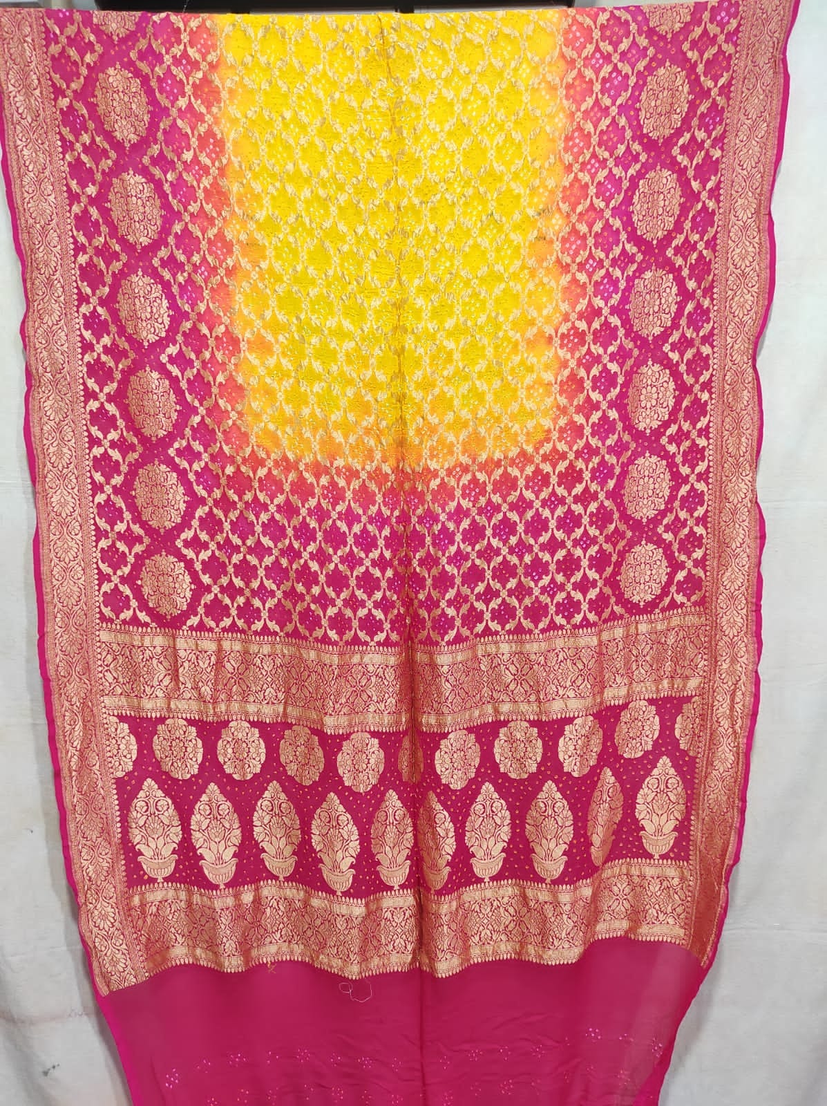 Kinzal gorgette bandhani saree - Saffronfashionindia