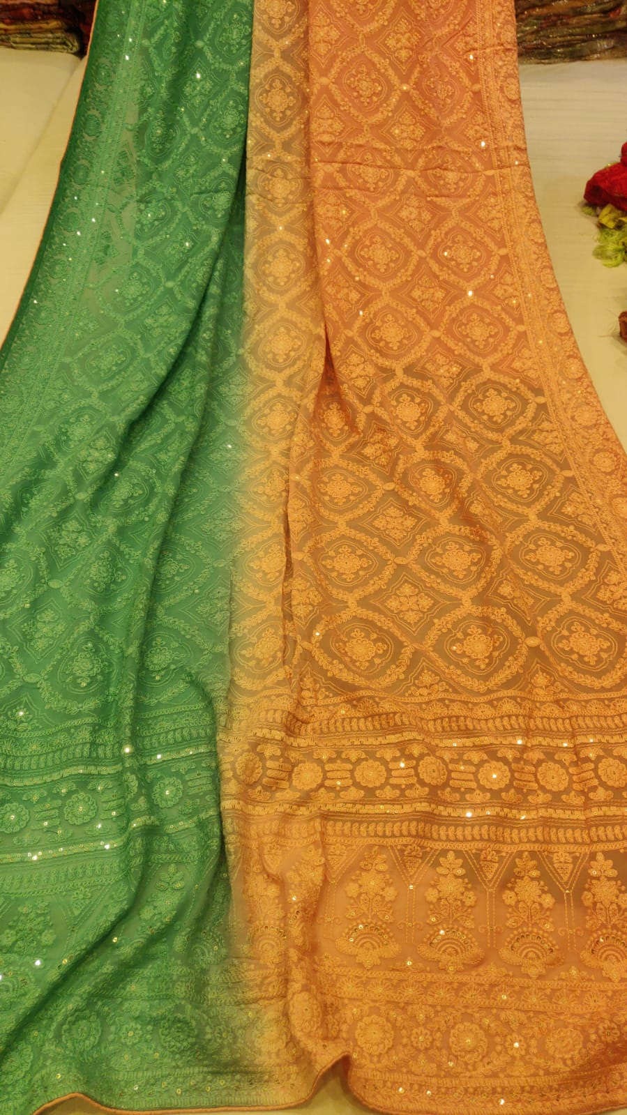 Dual shaded Chikankari saree - Saffronfashionindia