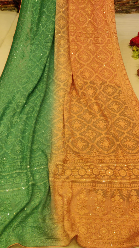Dual shaded Chikankari saree