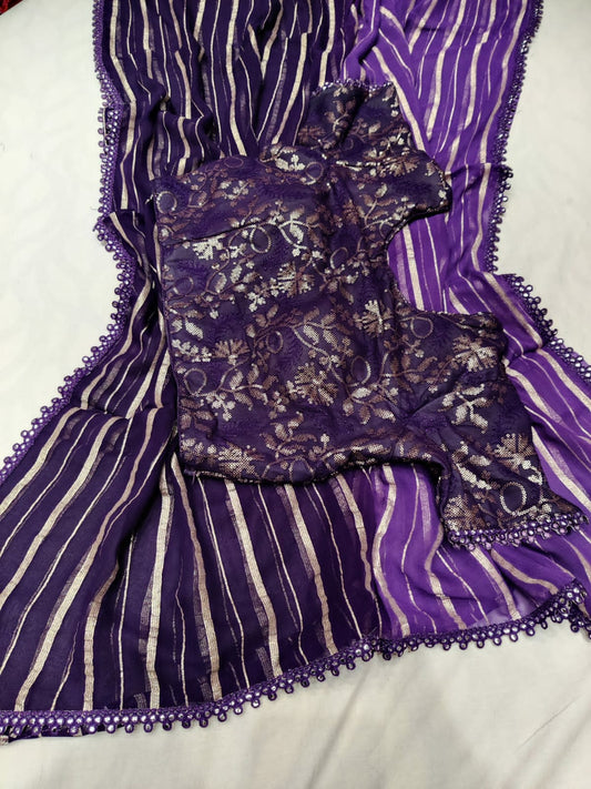 Shaded striped sexy partywear saree - Saffronfashionindia