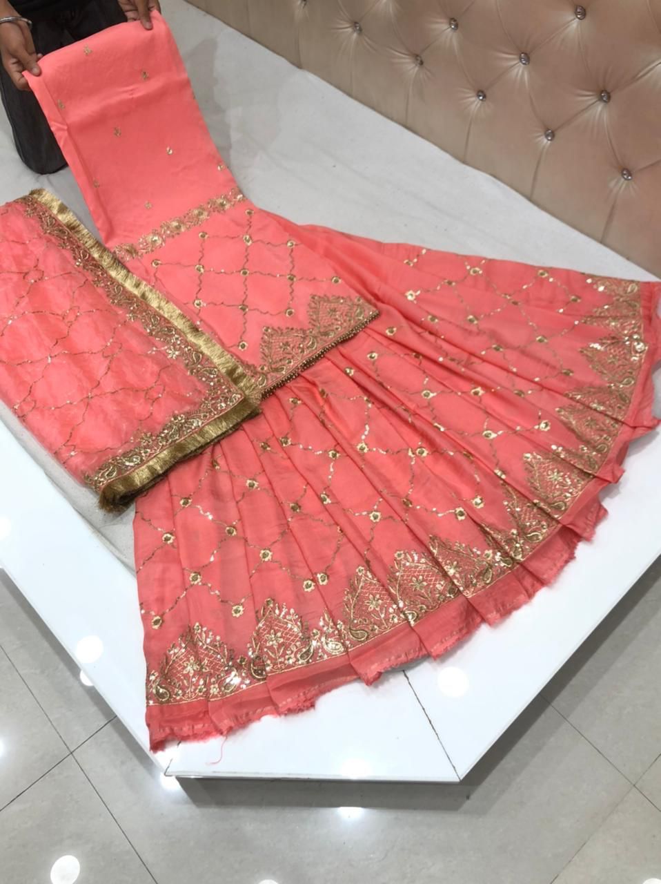 Upada silk embroidered suit - Saffronfashionindia