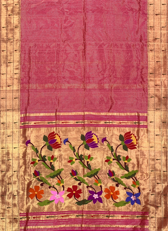 Lotus inspired handloom Paithani saree