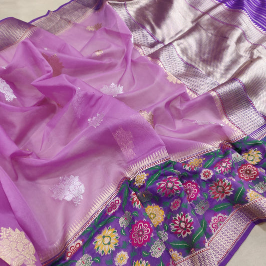 Rumani Kora handwoven saree - Saffronfashionindia