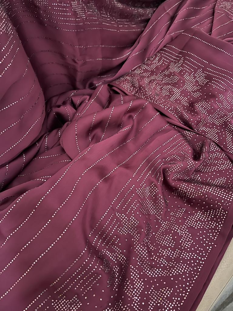 Waleda satin swarosvki saree - Saffronfashionindia