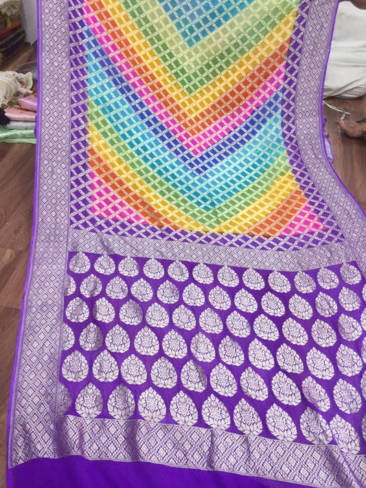 Rangbarsa handloom gorgette saree - Saffronfashionindia