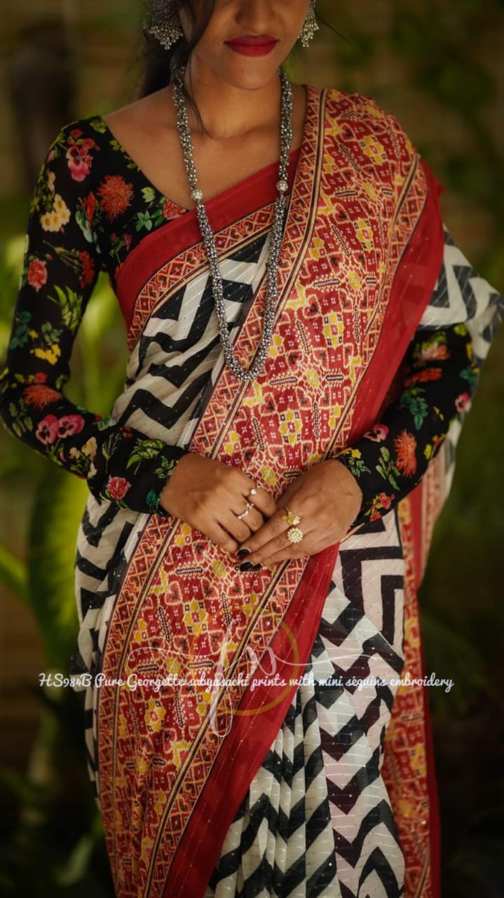 Gulmohar sequins saree - Saffronfashionindia