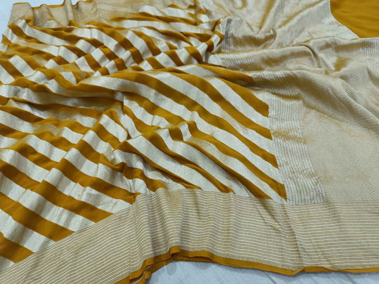 Striped lehariya gorgette chiffon saree - Saffronfashionindia