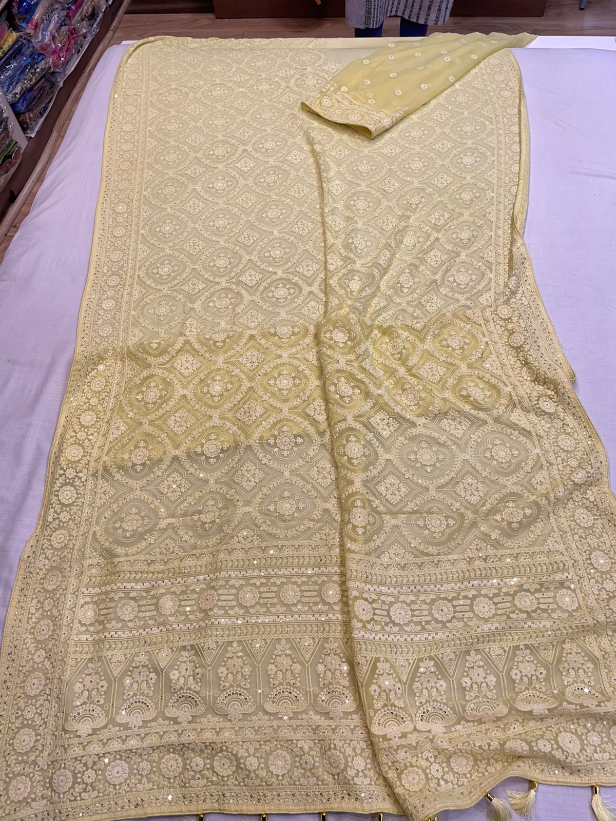 Khushin gorgette Chikankari saree - Saffronfashionindia
