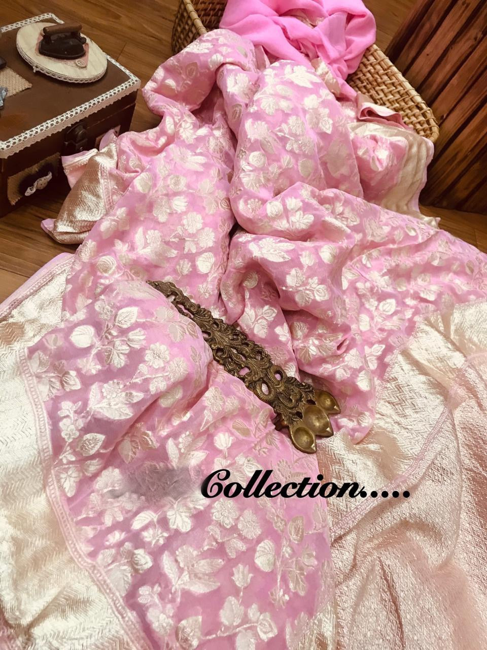 Pink banarsi saree - Saffronfashionindia