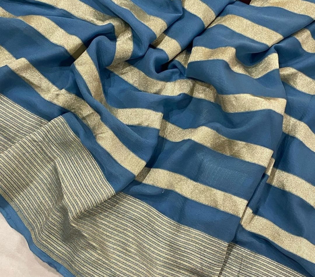Beautiful striped gorgette saree - Saffronfashionindia