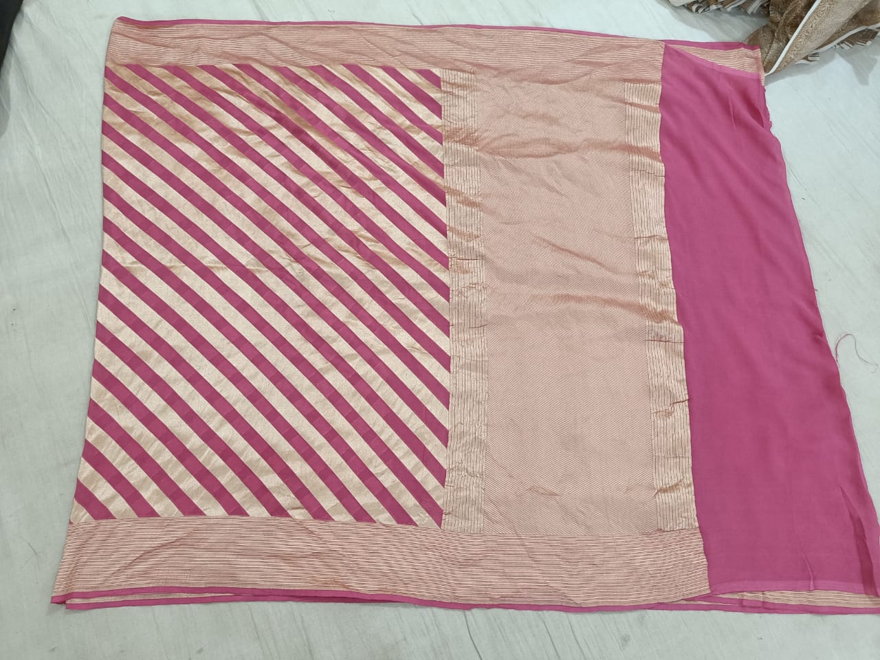 Striped lehariya gorgette chiffon saree - Saffronfashionindia