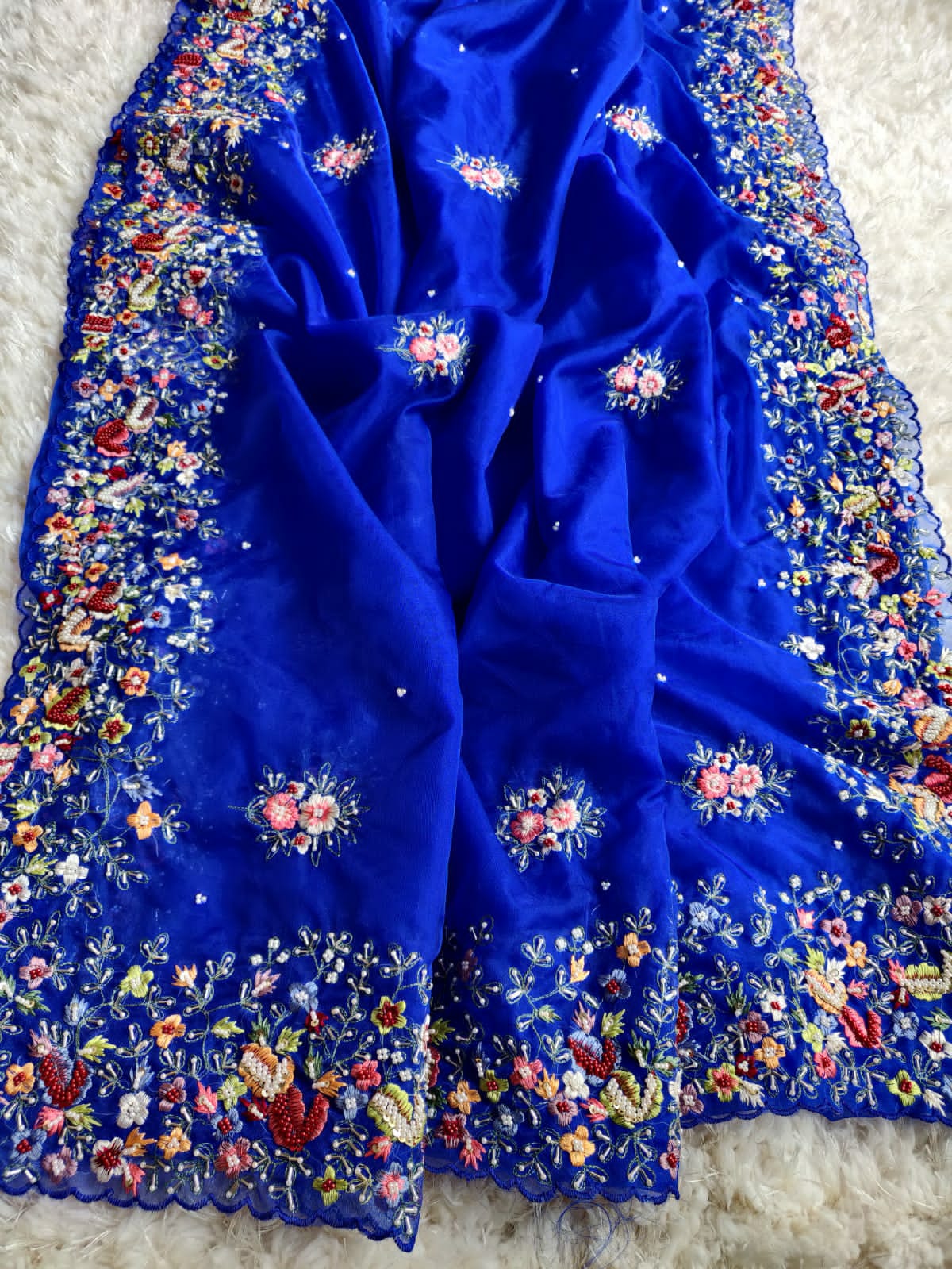 Carles embroidered saree - Saffronfashionindia