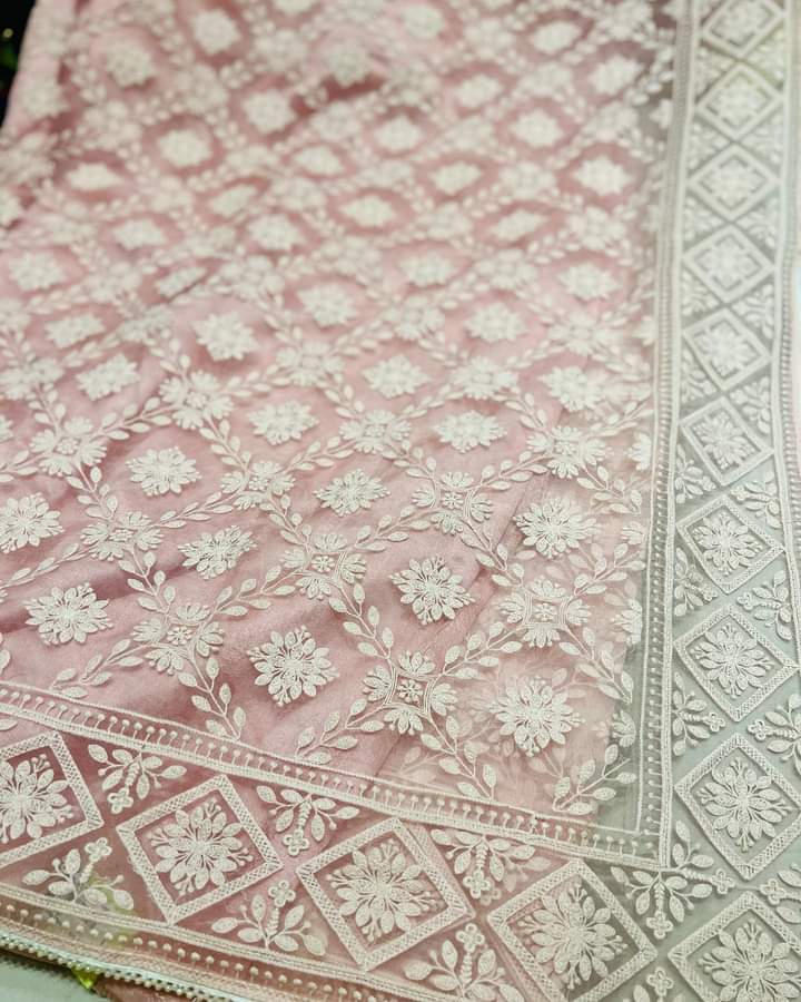 Nishiv Chikankari organza saree - Saffronfashionindia