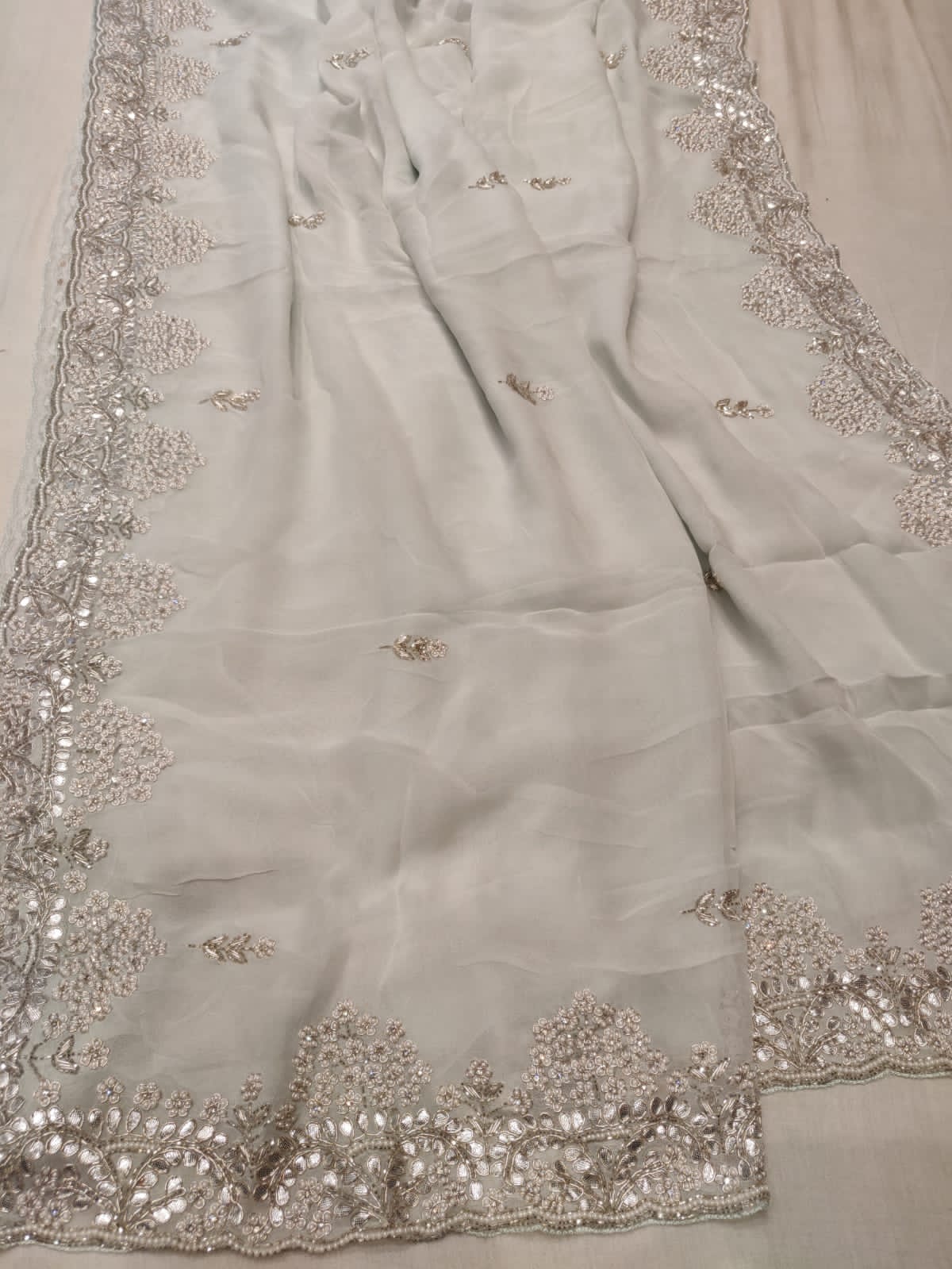 Pearl zardosi saree - Saffronfashionindia