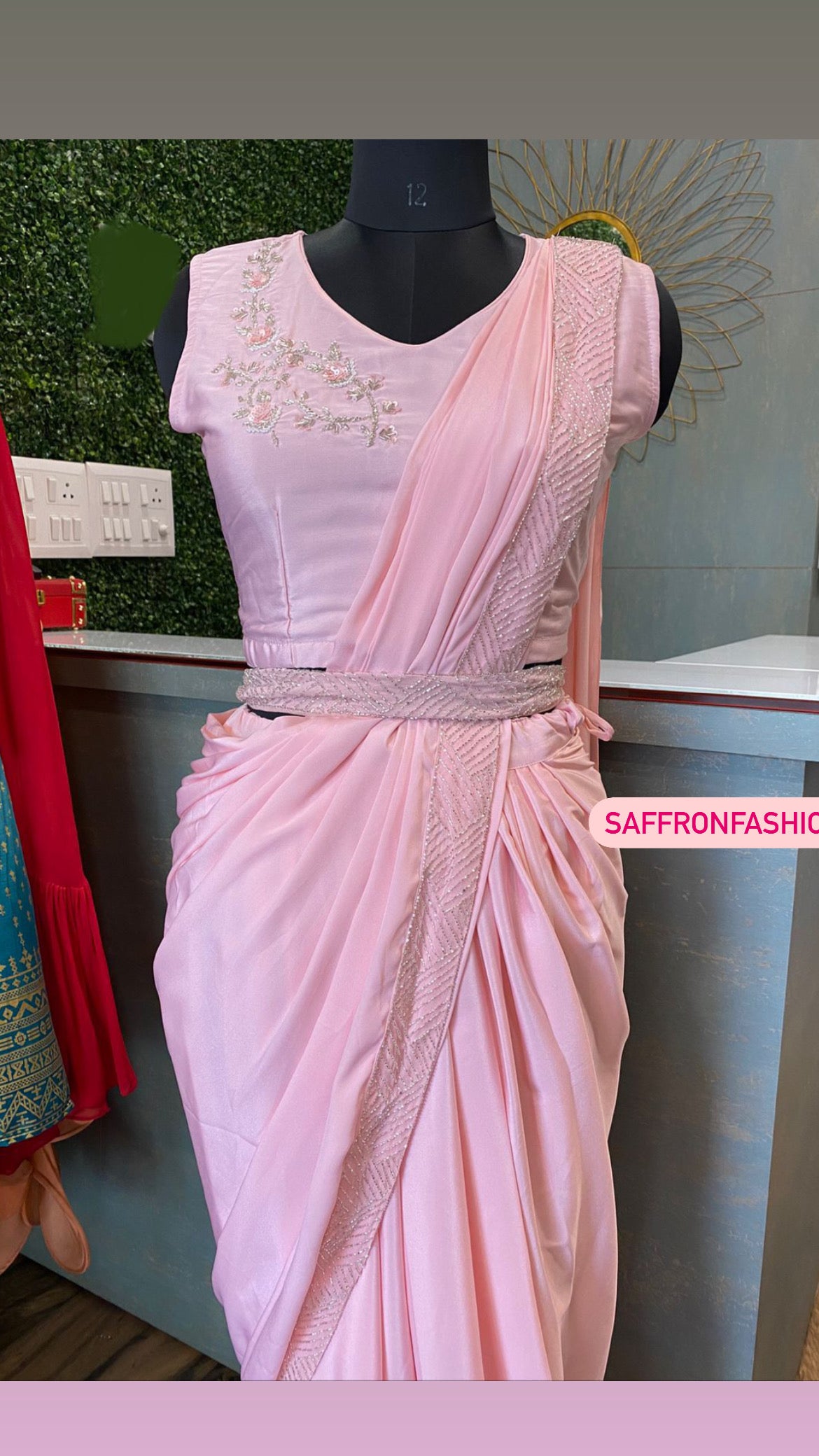 Pink indowestern satin dress - Saffronfashionindia