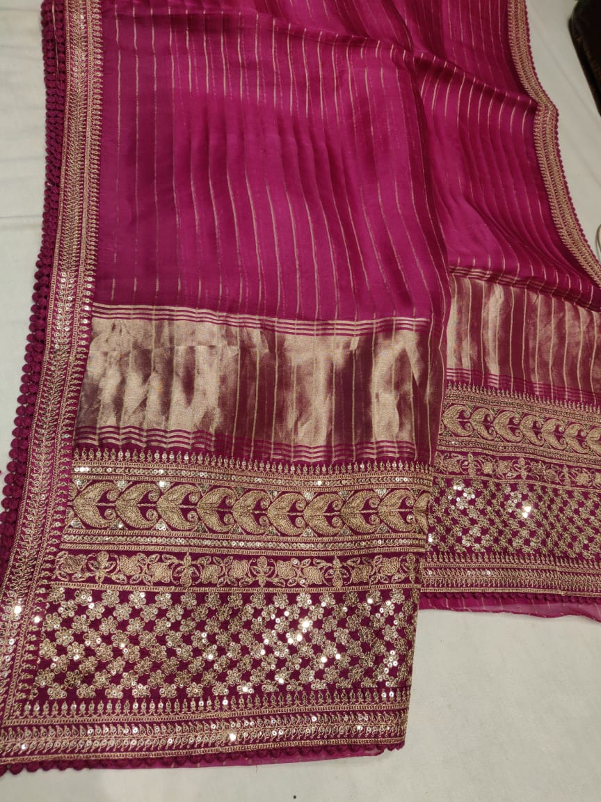 Organza striped saree - Saffronfashionindia