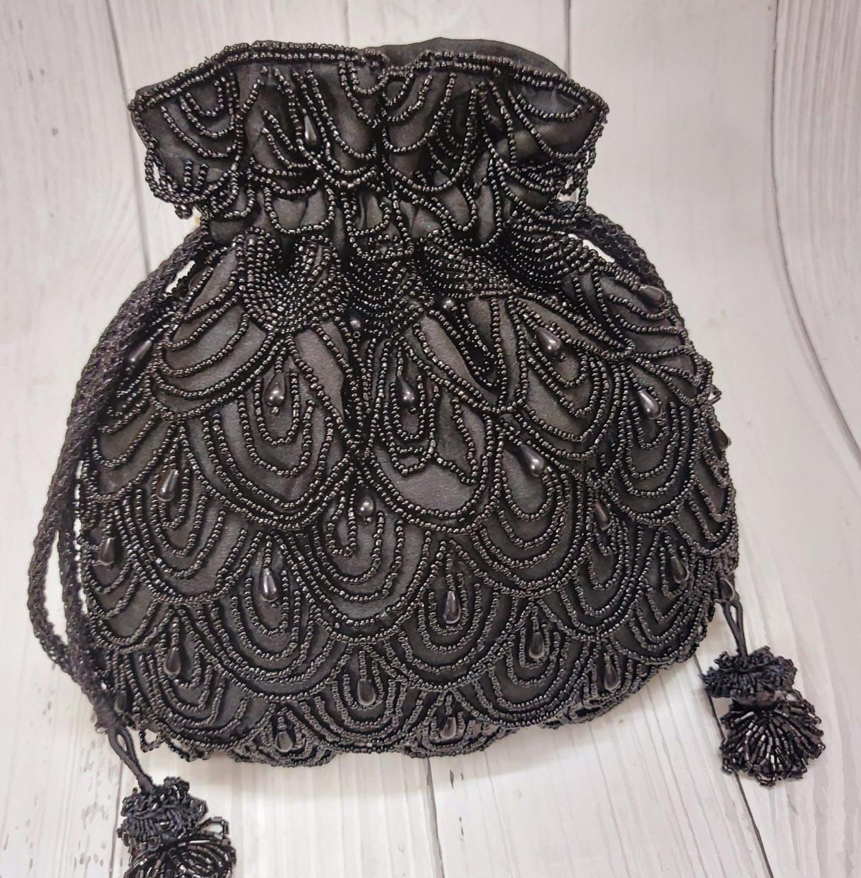 Black beaded potli - Saffronfashionindia