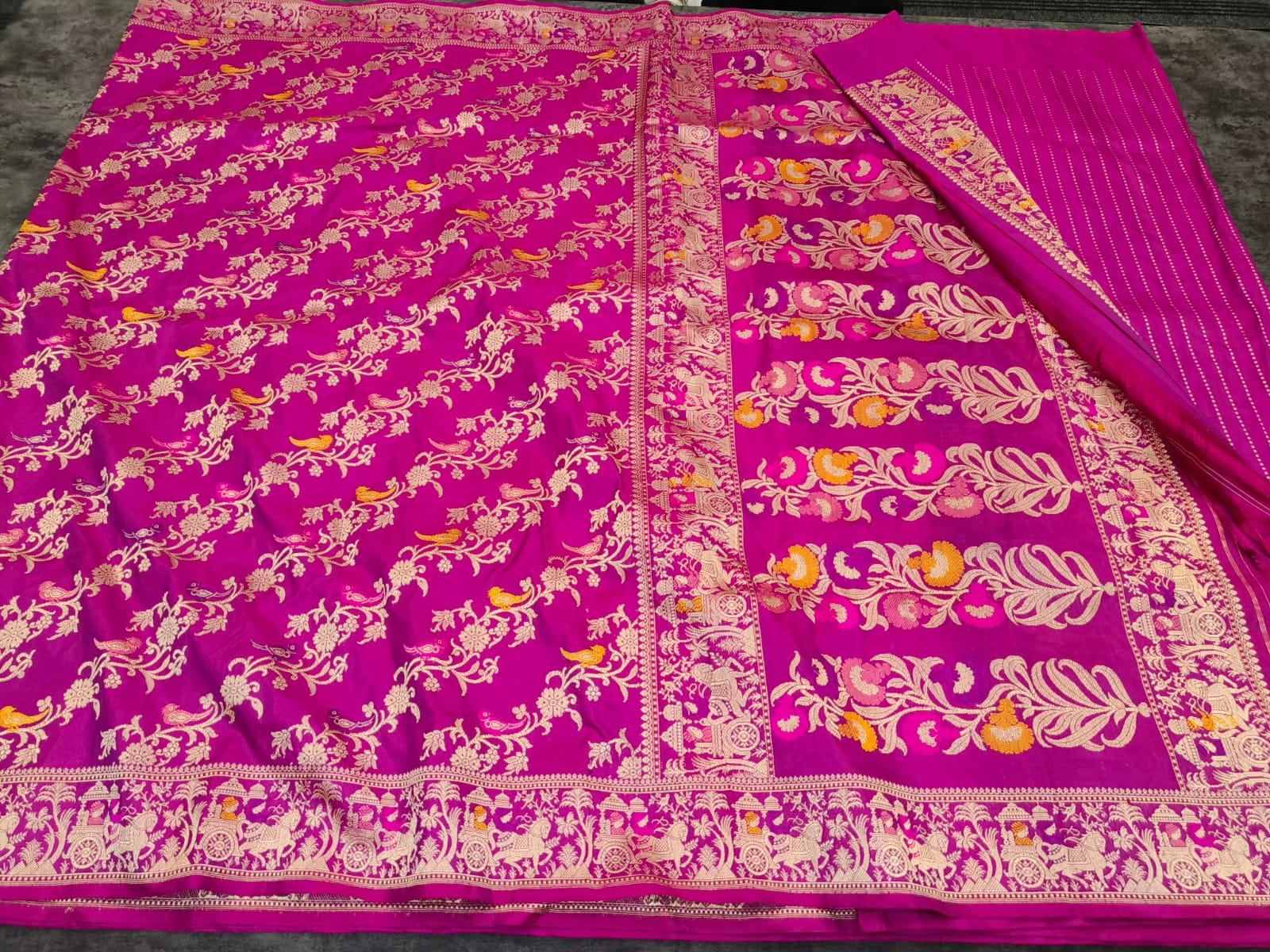 Rani Banarsi Katan saree - Saffronfashionindia